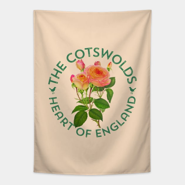 The Cotswolds UK England Botanical Cottage Roses Birds Tapestry by Pine Hill Goods