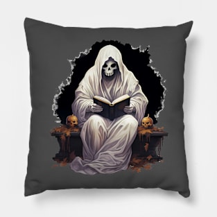 Ghost Reading a Grimoire Book Pillow