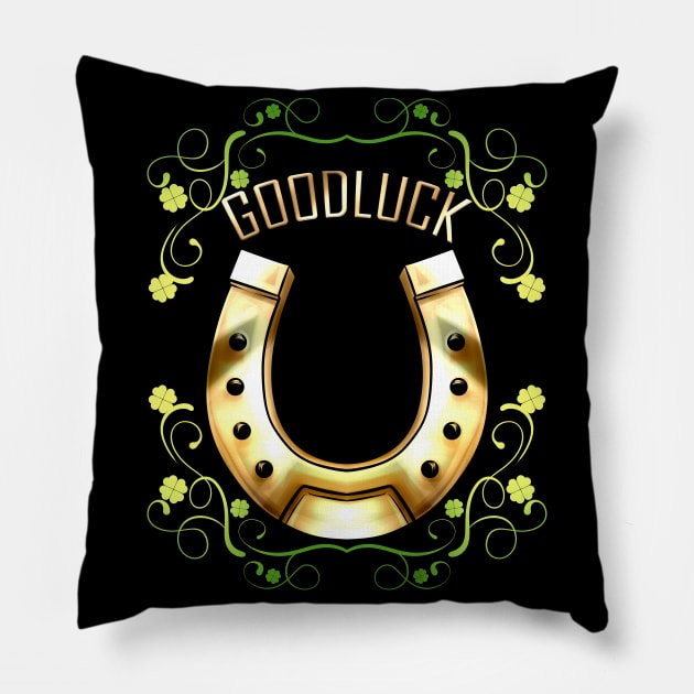 Good Luck With A Golden Horseshoe For Irish St Patricks Day Pillow by SinBle