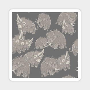 Woolly Mammoth and Woolly Rhino on Gray Grey background Magnet