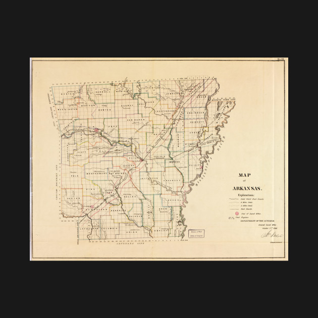 Discover Vintage Map of Arkansas (1866) - Arkansas - T-Shirt