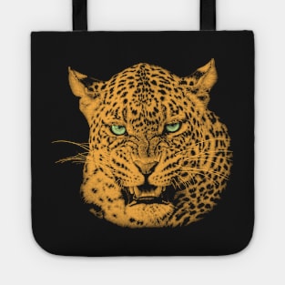 Scary Snarling Leopard with Green Eyes Tote