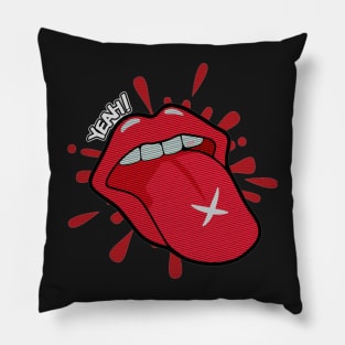 Yeah, Rock &amp; Roll!!. Rock language customized with a cross on the tip and the expression: Yeah!! Stick out your tongue, smile! Pillow