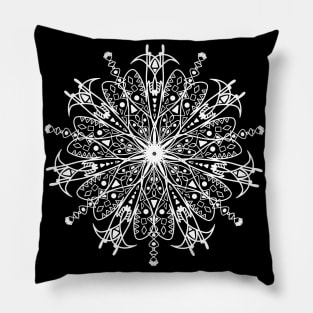 Hand drawn mandala with fine details white color. Stylish print. Pillow