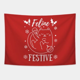 Feline Festive, Funny Christmas Cat Pun, Christmas Pyjama, Family Pyjama Design Tapestry