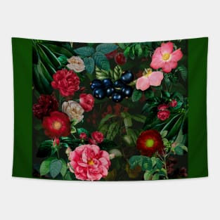vintage flowers and leaves pattern, botanical pattern, floral illustration, black vintage floral over a Tapestry