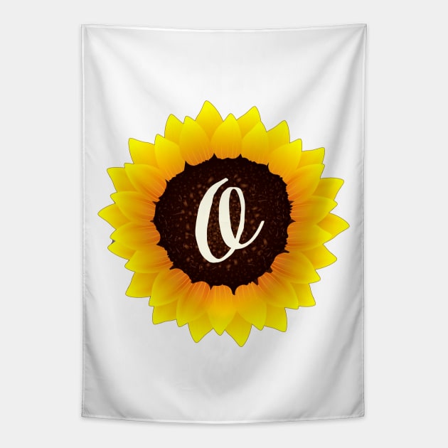 Floral Monogram O Bright Yellow Sunflower Tapestry by floralmonogram