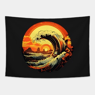 Sunset Surf Ballet: Dancing with Massive Waves 3 Tapestry