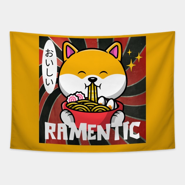 Cute Shiba Inu Dog Eating Ramen Tapestry by ChasingTees