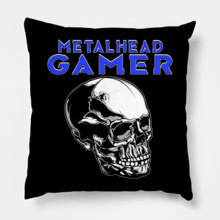 Metalhead Gamer Full Skull Blue Pillow