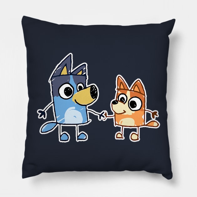 Heeler Sisters Doodle Pillow by Pandadattarry