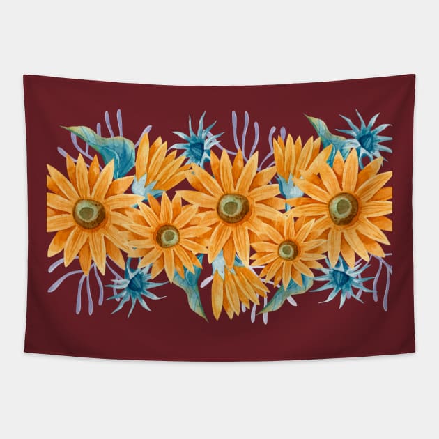 Watercolor Sunflower Paint Tapestry by Mako Design 