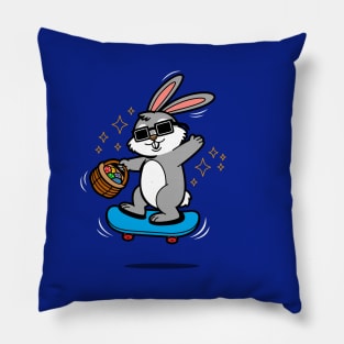 Easter Bunny Skateboarding Carrying Easter Eggs Cartoon Pillow