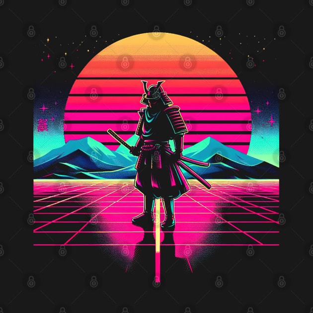 Neon Samurai: Retro Sunset by T-Shirt Paradise