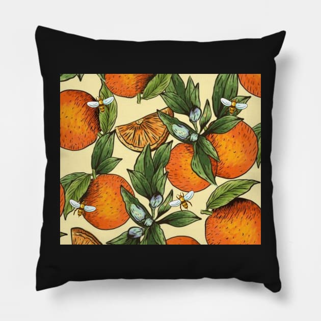 Orange Blossoms and Honey Bees Pillow by gillys