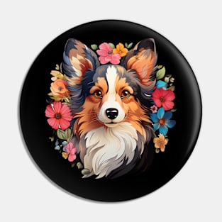 Papillon  Dog Vintage Floral Pin