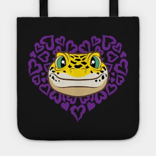 Leopard Gecko Smiling on Purple Heart Tote