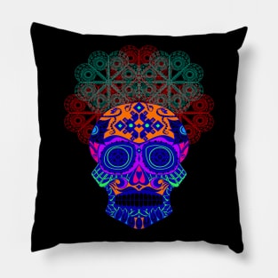 neon skeleton crown in floral ecopop pattern Pillow