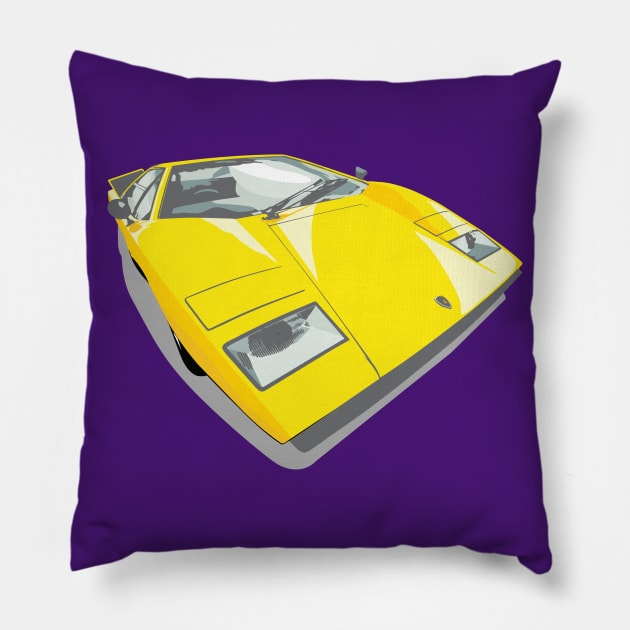 1970s Lamborghini Countach in yellow Pillow by candcretro