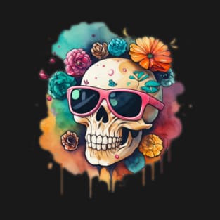 Happy skull with sunglasses colorful T-Shirt