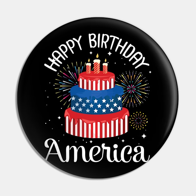 Big US Flag Birthday Cake And Fireworks Happy Birthday America Independence July 4th Day Pin by Cowan79