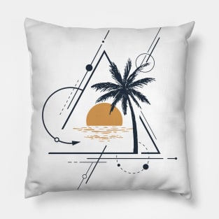 Sunset And Palm. Geometric, Line Art Style Pillow