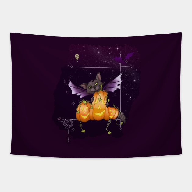 Halloween Cat Fairy Cat All My Pumpkins with Jack o lanterns Tapestry by serenstar75