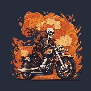 Blaze Trails with the Flaming Skeleton Biker T-Shirt