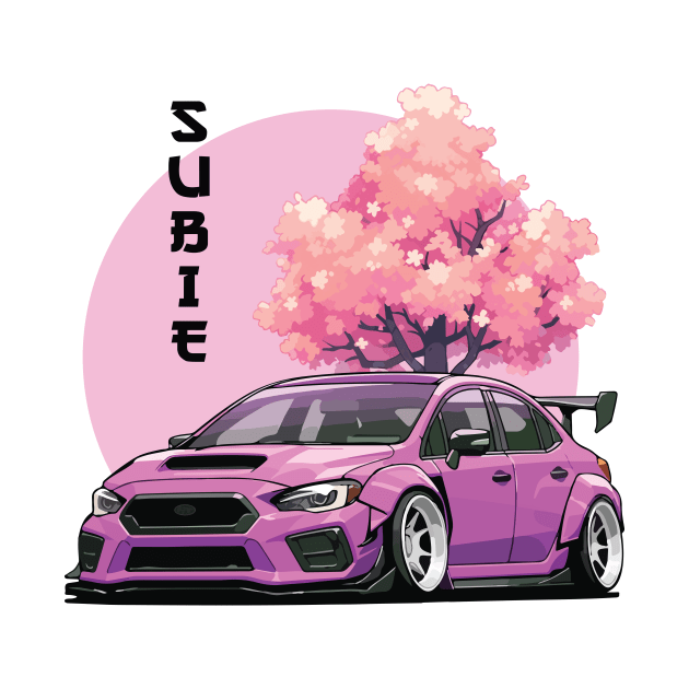 Subaru Impreza WRX STI Car Art - Widebody Modified Pink JDM Car by JDM-Rey