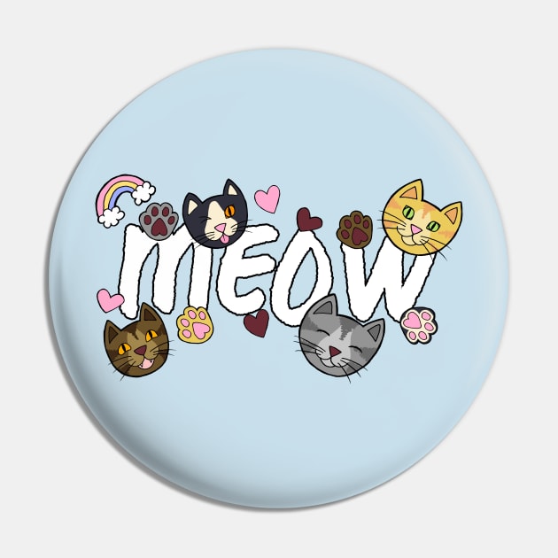 MEOW! Heavenly Cute Doodle Cats, Hearts, and Paws Pin by FatCatSwagger