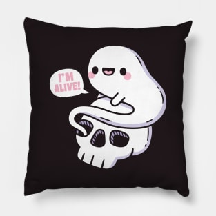 Cute Ghost Coming Out Of Skeleton Skull, Im Alive Funny Pillow