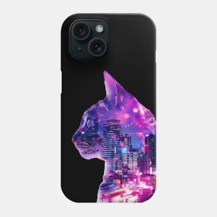 Cat and city double exposure effect Phone Case