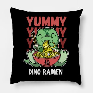 Cute tyrannosaurus Rex Dinosaur E=Happily Eating A Bowl Of Yummy Japanese Ramen Pillow
