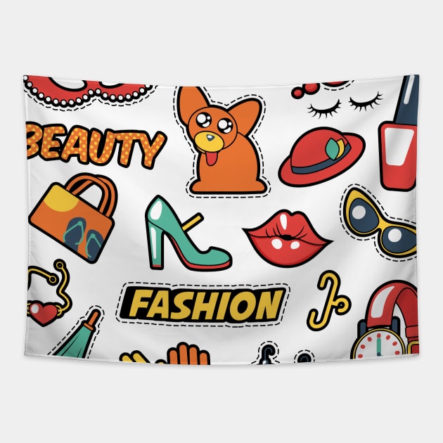 Fashion girl beauty contest stickers Tapestry by Eskitus Fashion