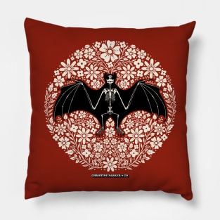 Vampire Bat Skeleton Folk Art Floral in Cream Pillow