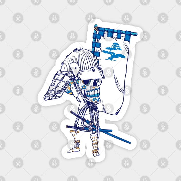 Blue Skull Samurai With Banner Magnet by zuksone