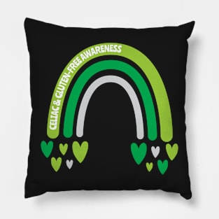 Celiac & Gluten Free Awareness Rainbow with hearts Pillow