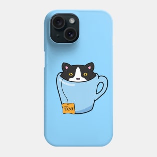 Cute tuxedo cat sitting in a cup of tea Phone Case