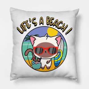 Life's a beach White Cat Pillow