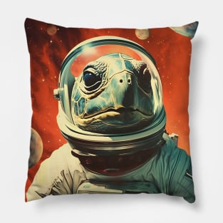 Astronaut Space Turtle Vintage Art Pillow