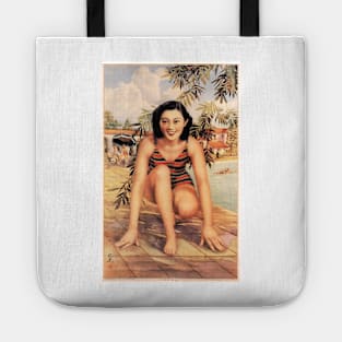 Weekend Fun Pool Swimming Retro Chinese Woman Pin Up Art Tote