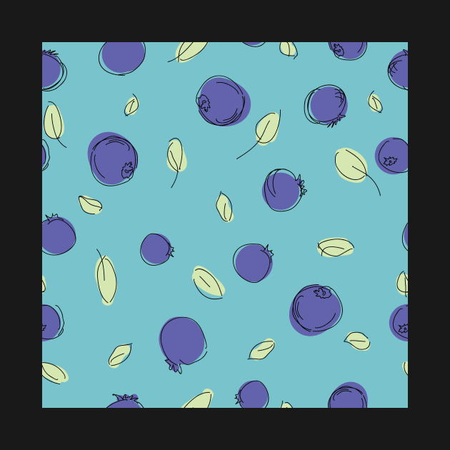 Scattered Blueberries on teal background by MegMarchiando