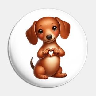 Valentine Dachshund Dog Giving Heart Hand Sign Pin