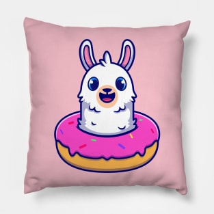 Cute Alpaca With Doughnut Cartoon Pillow