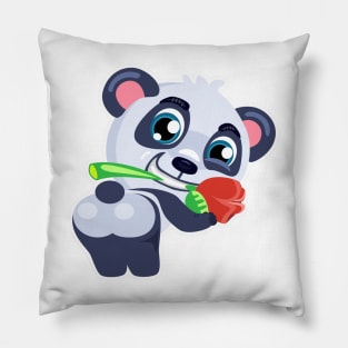 Panda holding a rose - Cute Panda Pillow