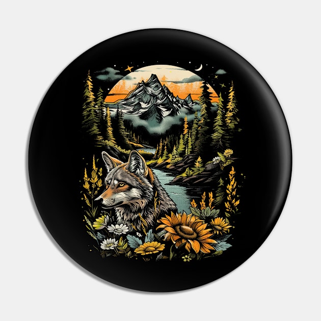 Majestic Wilderness: Lone Wolf and Mountain Landscape Tee for her for him, men and woman Pin by familycuteycom