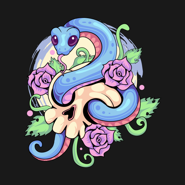 Kawaii Pastel Goth Snake Skull by DionArts