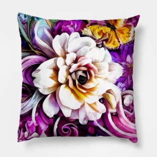 Purple Teal Blue White Peonies Roses Garden Flower Fantasy Pillow