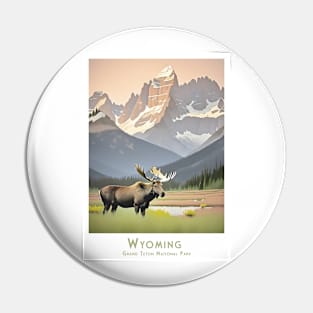 Retro Vintage Wyoming Grand Teton National Park Moose Art Pin