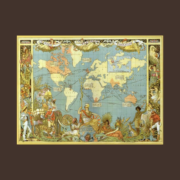 Antique World Map of the British Empire, 1886 by Walter Crane by MasterpieceCafe